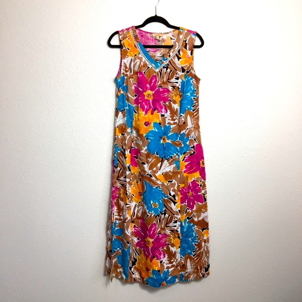 Choies Vintage Style Linen Froral Sleeveless V Neck Dress M